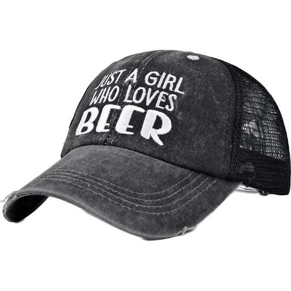 Women Bun Cap Mesh Trucker Cap Distressed Baseball Cap Slogan - Picture 2 of 4